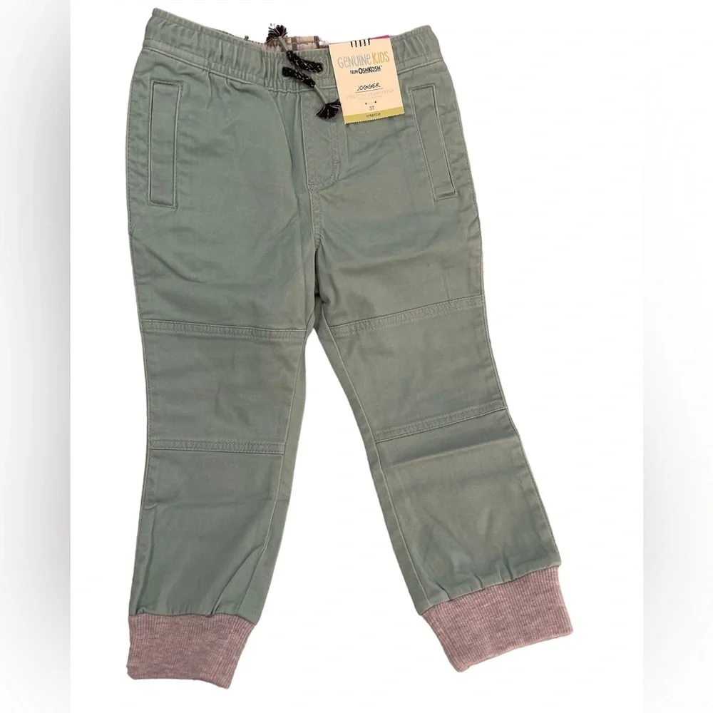 Genuine Kids OshKosh Boys 3T Green Adjustable Waist Jogger Pants - Picture 2 of 12